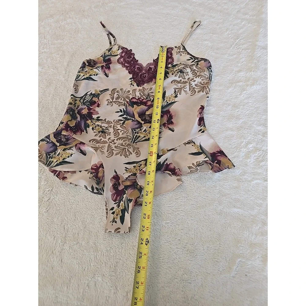 Vintage Delicates Ivory Floral Satin Lingerie Bodysuit Size M Jumper One Piece‎